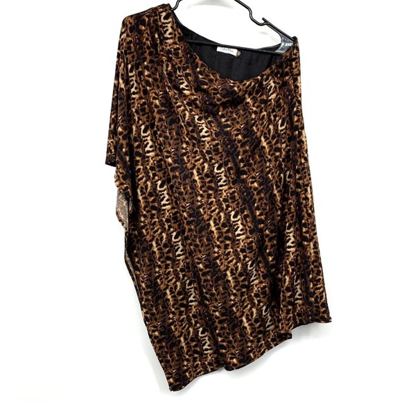 Calvin Klein Dress One Shoulder Leopard Print Mini Brown Black - Picture 3 of 15